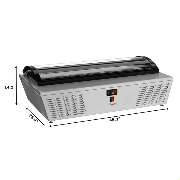 Koolmore 45 in. 6-Pan Countertop Ice Cream Display Freezer with Curved Glass Top in Stainless-Steel - KM-CGDR-6P