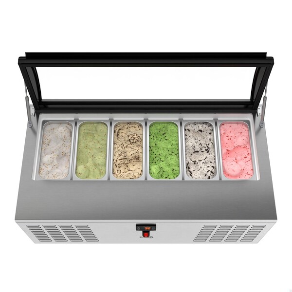 Koolmore 45 in. 6-Pan Countertop Ice Cream Display Freezer with Curved Glass Top in Stainless-Steel - KM-CGDR-6P