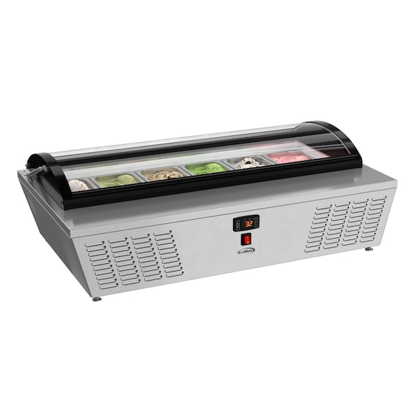 Koolmore 45 in. 6-Pan Countertop Ice Cream Display Freezer with Curved Glass Top in Stainless-Steel - KM-CGDR-6P