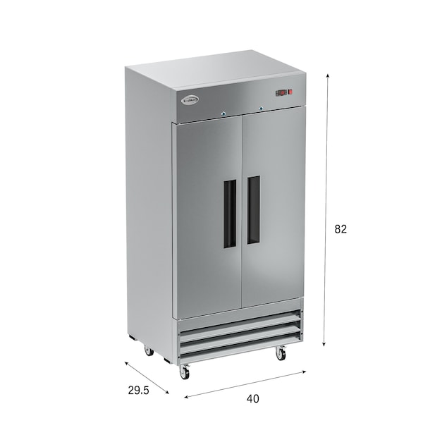 Koolmore 39 in. Commercial Stainless Steel 2-Door Reach-In Freezer, 35 cu. ft. - RIF-2D-SS35C