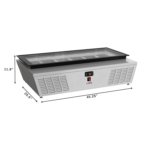 Koolmore 45 in. 6-Pan Countertop Ice Cream Display Freezer with Glass Top in Stainless-Steel - KM-CGD-6P45