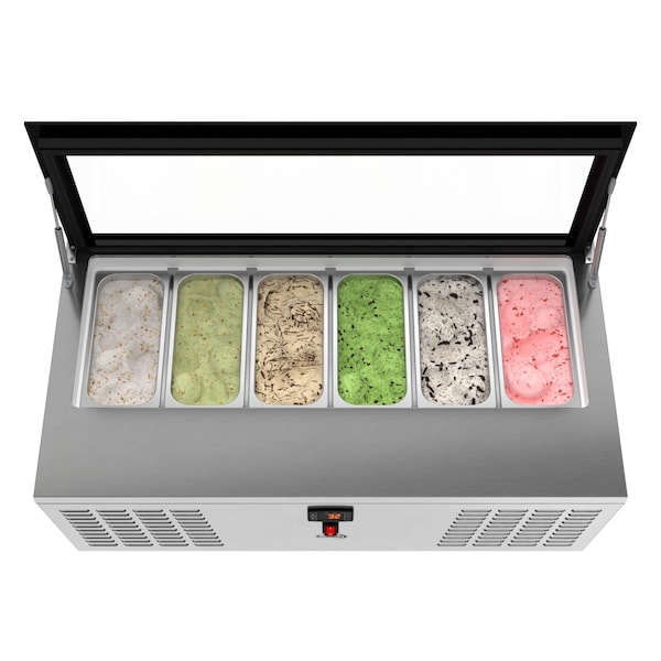 Koolmore 45 in. 6-Pan Countertop Ice Cream Display Freezer with Glass Top in Stainless-Steel - KM-CGD-6P45