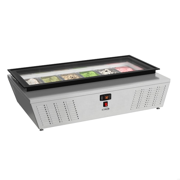 Koolmore 45 in. 6-Pan Countertop Ice Cream Display Freezer with Glass Top in Stainless-Steel - KM-CGD-6P45