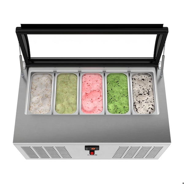 Koolmore 39 in. 5-Pan Countertop Ice Cream Display Freezer with Curved Glass Top in Stainless-Steel - KM-CGDR-5P