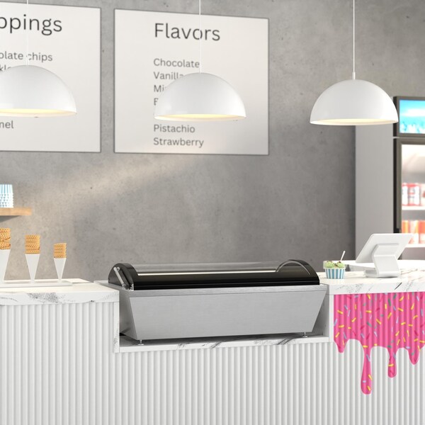 Koolmore 39 in. 5-Pan Countertop Ice Cream Display Freezer with Curved Glass Top in Stainless-Steel - KM-CGDR-5P