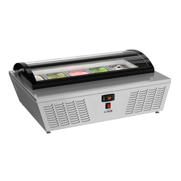 Koolmore 39 in. 5-Pan Countertop Ice Cream Display Freezer with Curved Glass Top in Stainless-Steel - KM-CGDR-5P