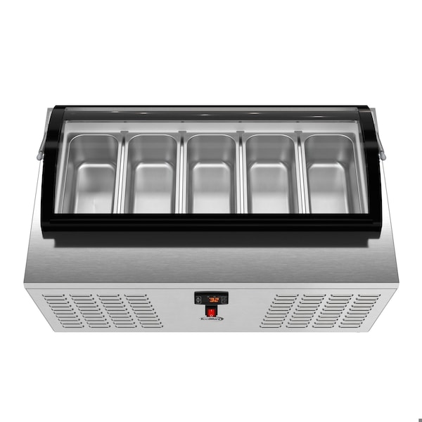 Koolmore 39 in. 5-Pan Countertop Ice Cream Display Freezer with Curved Glass Top in Stainless-Steel - KM-CGDR-5P