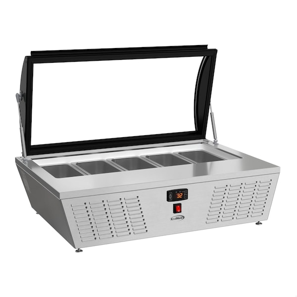 Koolmore 39 in. 5-Pan Countertop Ice Cream Display Freezer with Curved Glass Top in Stainless-Steel - KM-CGDR-5P