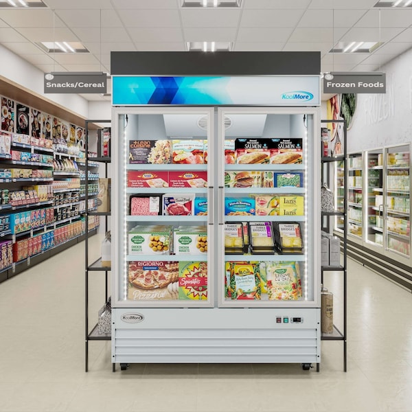 Koolmore 53 in. 2-Door Commercial Display Merchandiser Freezer 45 cu. ft. in White MDF-2GD-45C-WH - MDF-2GD-45C-WH