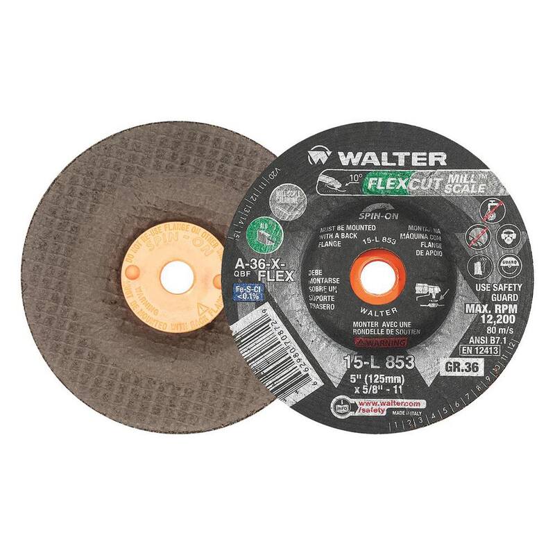 Disco de desbaste flexible para escala de laminado de WALTER SURFACE TECHNOLOGIES Flexcut 5 pulgadas x 5/8-11 pulgadas GR36 para moler (paquete de 25) - 15L853