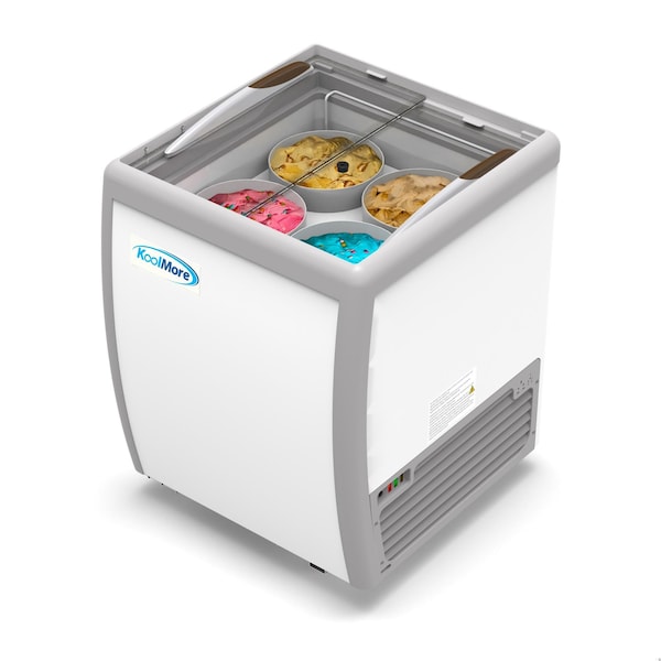 Koolmore 26 in. 4 Tub Ice Cream Dipping Cabinet Display Freezer with Sliding Glass Door, 6 cu. ft - KM-ICD-26SD