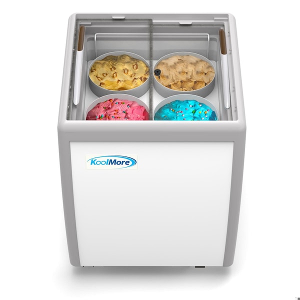 Koolmore 26 in. 4 Tub Ice Cream Dipping Cabinet Display Freezer with Sliding Glass Door, 6 cu. ft - KM-ICD-26SD