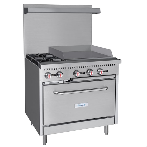 Koolmore 36 in. 2 Burner Commercial LP Range with 24 in. Griddle in Stainless-Steel - KM-CRG36-LP