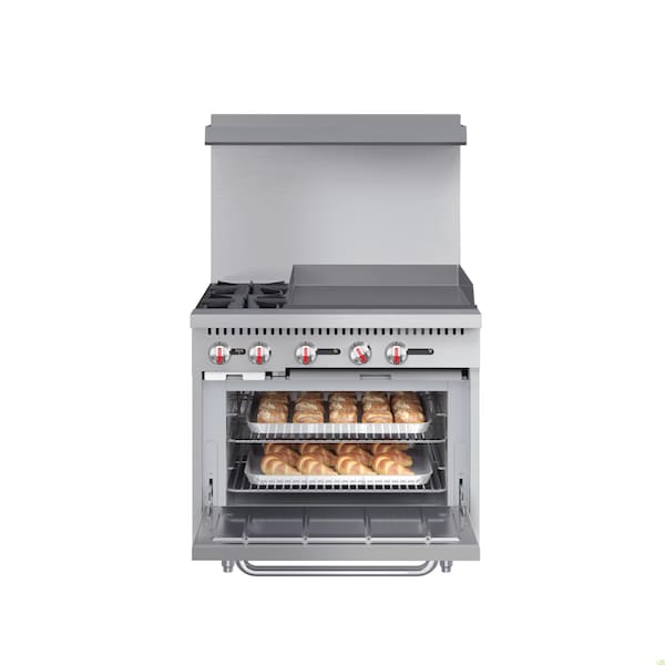 Koolmore 36 in. 2 Burner Commercial LP Range with 24 in. Griddle in Stainless-Steel - KM-CRG36-LP
