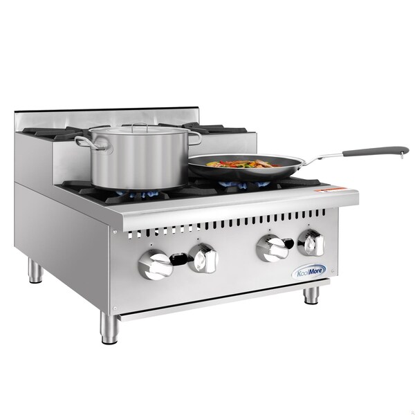 Koolmore 24 in. Commercial Four-Burner Step Up Range, 104000 BTU in Stainless-Steel - KM-CRSU-24