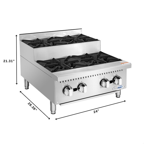Koolmore 24 in. Commercial Four-Burner Step Up Range, 104000 BTU in Stainless-Steel - KM-CRSU-24