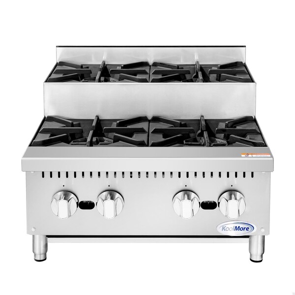 Koolmore 24 in. Commercial Four-Burner Step Up Range, 104000 BTU in Stainless-Steel - KM-CRSU-24