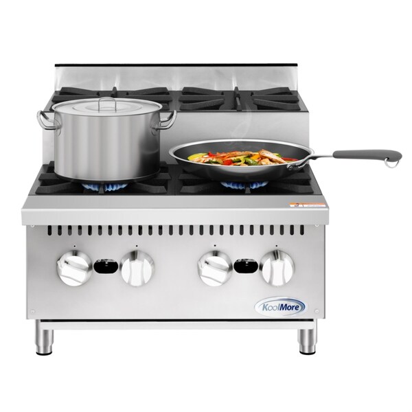 Koolmore 24 in. Commercial Four-Burner Step Up Range, 104000 BTU in Stainless-Steel - KM-CRSU-24
