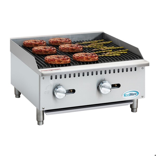 Koolmore 24 in. Commercial 2-Burner Natural Gas Charbroiler with 60,000 BTU in Stainless-Steel KM-GCB2-24M - KM-GCB2-24M