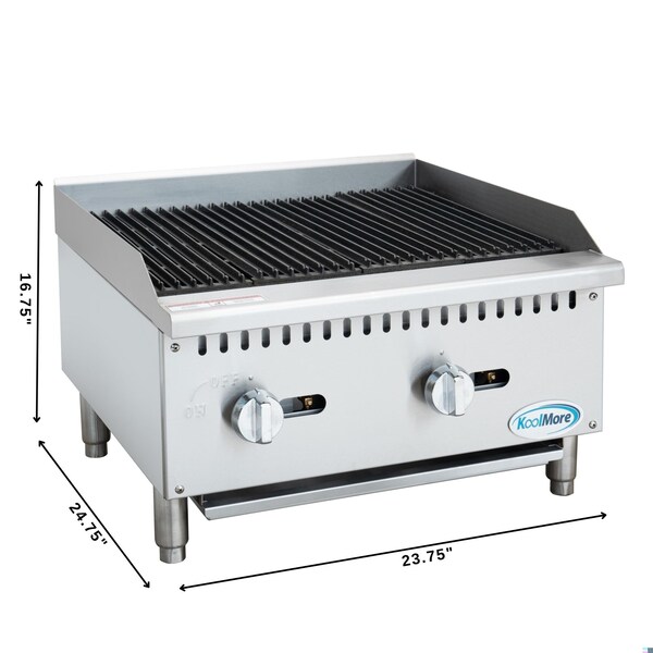 Koolmore 24 in. Commercial 2-Burner Natural Gas Charbroiler with 60,000 BTU in Stainless-Steel KM-GCB2-24M - KM-GCB2-24M