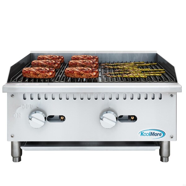 Koolmore 24 in. Commercial 2-Burner Natural Gas Charbroiler with 60,000 BTU in Stainless-Steel KM-GCB2-24M - KM-GCB2-24M