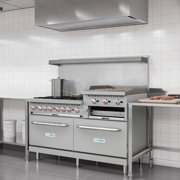Koolmore 60 in. 6 Burner Commercial Natural Gas Range with 24 in. Griddle and Broiler - KM-CRGB60-NG