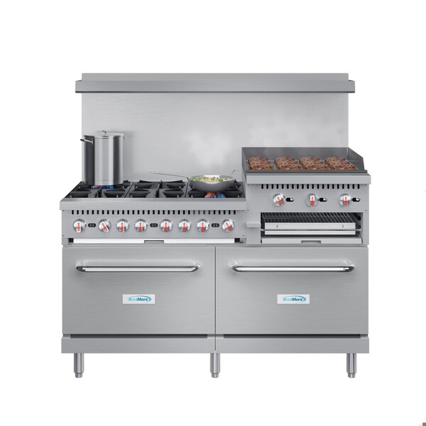 Koolmore 60 in. 6 Burner Commercial Natural Gas Range with 24 in. Griddle and Broiler - KM-CRGB60-NG