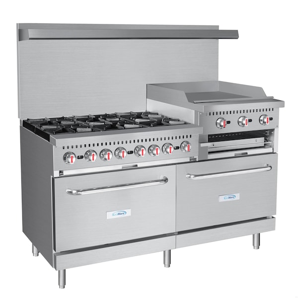 Koolmore 60 in. 6 Burner Commercial Natural Gas Range with 24 in. Griddle and Broiler - KM-CRGB60-NG