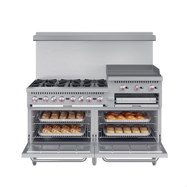 Koolmore 60 in. 6 Burner Commercial Natural Gas Range with 24 in. Griddle and Broiler - KM-CRGB60-NG