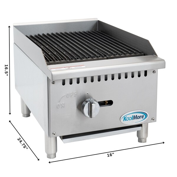 Koolmore 16 in. Commercial 1-Burner Natural Gas Charbroiler with 30,000 BTU in Stainless-Steel KM-GCB1-18M - KM-GCB1-18M