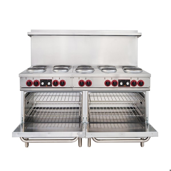 Koolmore 60 In. Commercial Electric Range with 10 Burners and 2 Standard Electric Ovens - 208V 3 Phase - KM-CR60-E