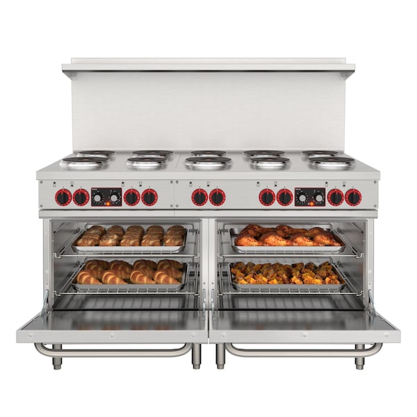 Koolmore 60 In. Commercial Electric Range with 10 Burners and 2 Standard Electric Ovens - 208V 3 Phase - KM-CR60-E