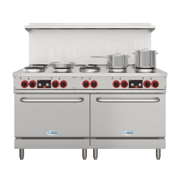 Koolmore 60 In. Commercial Electric Range with 10 Burners and 2 Standard Electric Ovens - 208V 3 Phase - KM-CR60-E