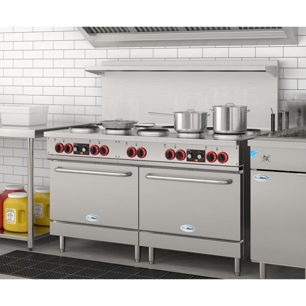 Koolmore 60 In. Commercial Electric Range with 10 Burners and 2 Standard Electric Ovens - 208V 3 Phase - KM-CR60-E
