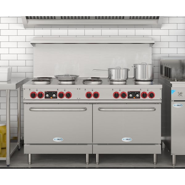 Koolmore 60 In. Commercial Electric Range with 10 Burners and 2 Standard Electric Ovens - 208V 3 Phase - KM-CR60-E