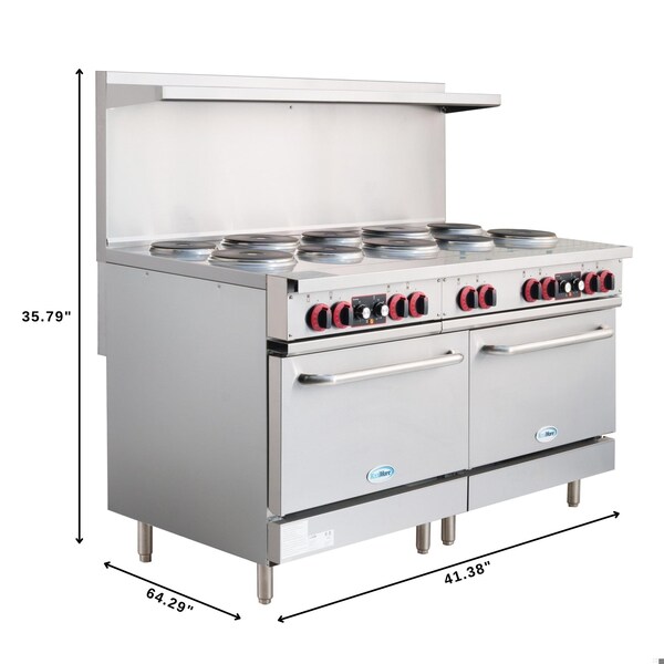 Koolmore 60 In. Commercial Electric Range with 10 Burners and 2 Standard Electric Ovens - 208V 3 Phase - KM-CR60-E