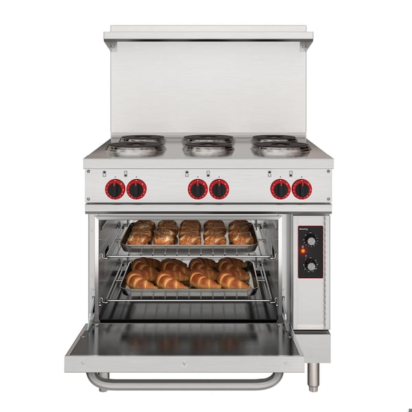 Koolmore 36 In. Commercial Electric Range with 6 Burners and 1 Standard Electric Oven - 208V 3 Phase - KM-CR36-E