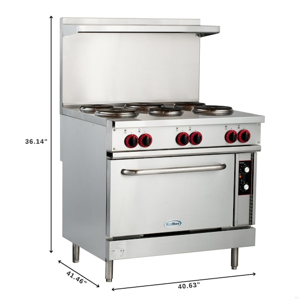 Koolmore 36 In. Commercial Electric Range with 6 Burners and 1 Standard Electric Oven - 208V 3 Phase - KM-CR36-E