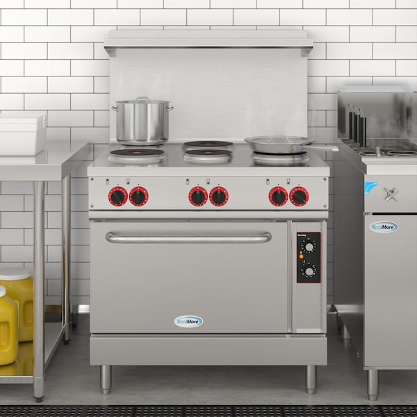 Koolmore 36 In. Commercial Electric Range with 6 Burners and 1 Standard Electric Oven - 208V 3 Phase - KM-CR36-E