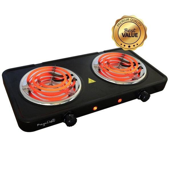 Megachef Electric Easily Portable Ultra Lightweight Dual Coil Burner Cooktop Buffet Range, Matte Black - MC-2012A-B-RB