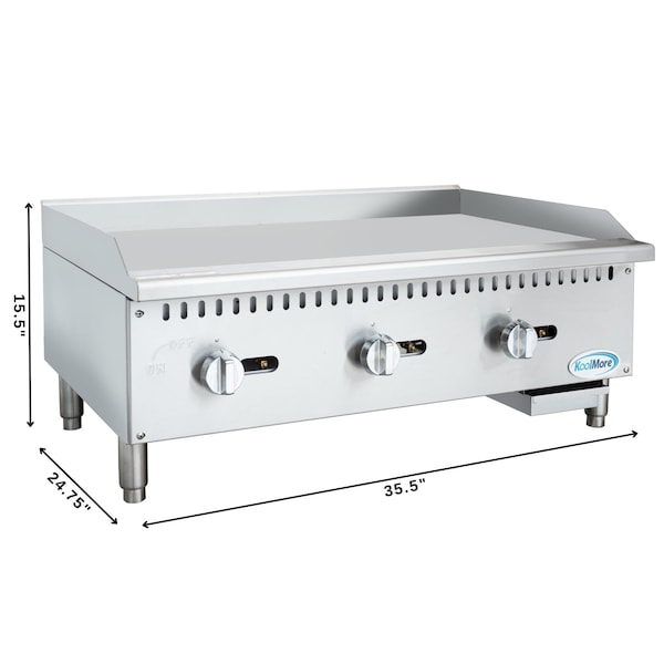 Koolmore 36 in. Natural Gas 3-Burner Griddle with 90,000 BTU in Stainless-Steel KM-GG3-36M - KM-GG3-36M