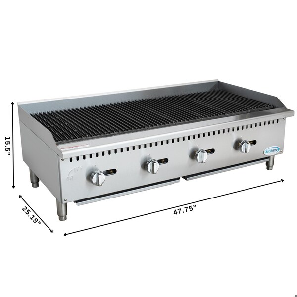 Koolmore 48 in. Commercial 4-Burner Natural Gas Charbroiler with 120,000 BTU in Stainless-Steel - KM-GCB4-48M