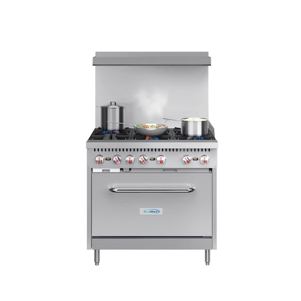Koolmore 36 in. 6 Burner Commercial Liquid Propane Range in Stainless-Steel - KM-CR36-LP