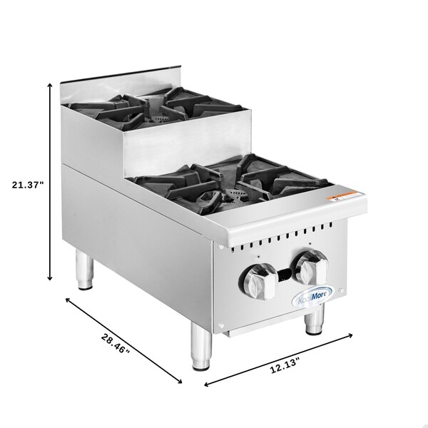 Koolmore 12 in. Two-Burner Commercial Step Up Range, 52000 BTU in Stainless-Steel - KM-CRSU-12