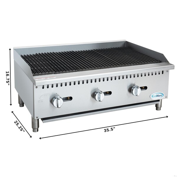 Koolmore 36 in. Commercial 3-Burner Natural Gas Charbroiler with 90,000 BTU in Stainless-Steel KM-GCB3-36M - KM-GCB3-36M