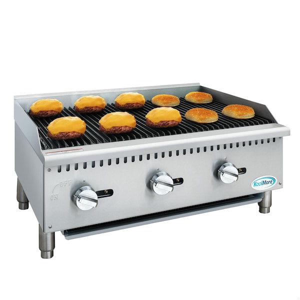 Koolmore 36 in. Commercial 3-Burner Natural Gas Charbroiler with 90,000 BTU in Stainless-Steel KM-GCB3-36M - KM-GCB3-36M