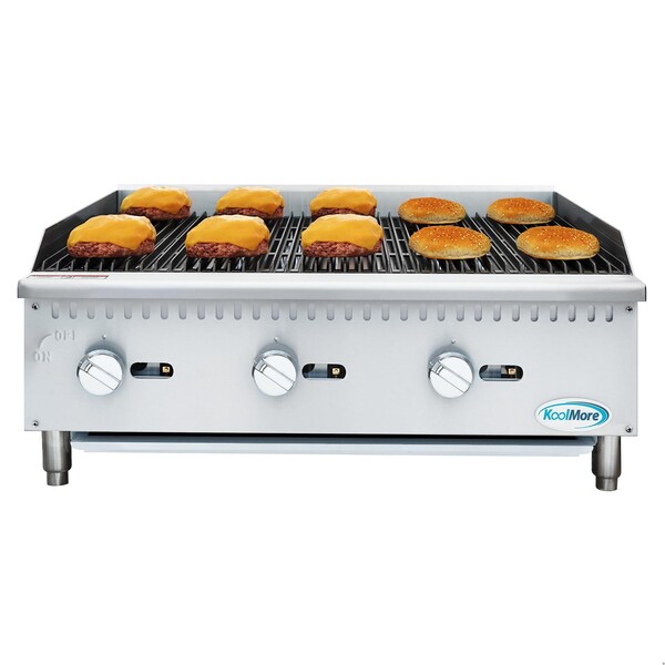 Koolmore 36 in. Commercial 3-Burner Natural Gas Charbroiler with 90,000 BTU in Stainless-Steel KM-GCB3-36M - KM-GCB3-36M