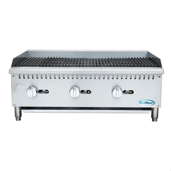 Koolmore 36 in. Commercial 3-Burner Natural Gas Charbroiler with 90,000 BTU in Stainless-Steel KM-GCB3-36M - KM-GCB3-36M