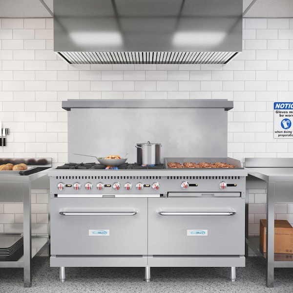 Koolmore 60 in. 6 Burner Commercial Natural Gas Range with 24 in. Griddle in Stainless-Steel - KM-CRG60-NG