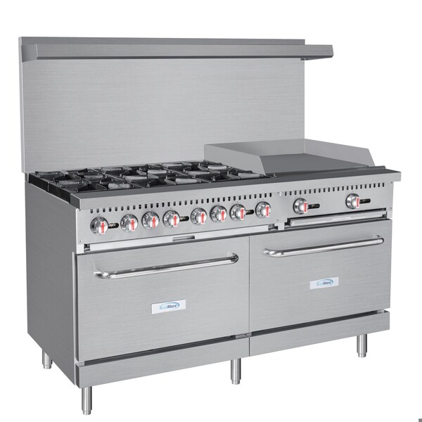 Koolmore 60 in. 6 Burner Commercial Natural Gas Range with 24 in. Griddle in Stainless-Steel - KM-CRG60-NG